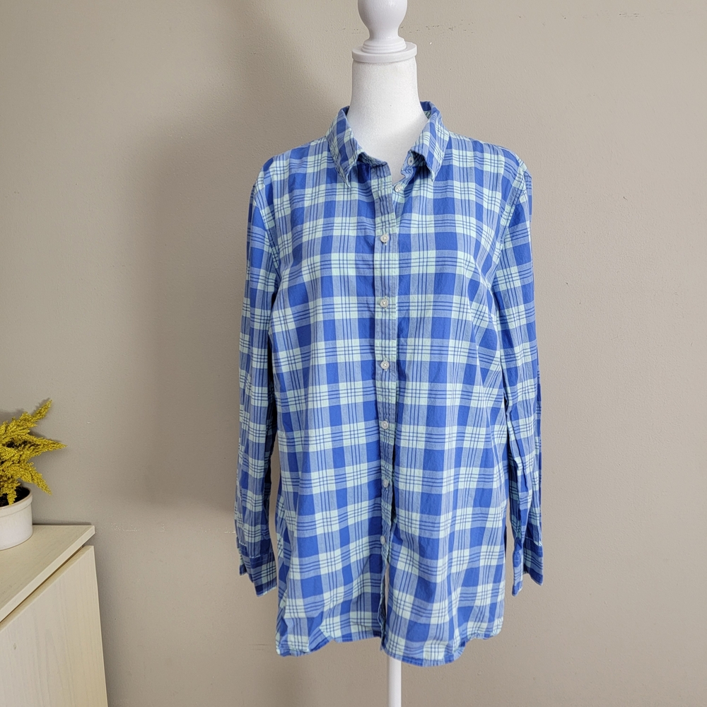 Talbots Blue and White Plaid Button-Down Shirt Size XL